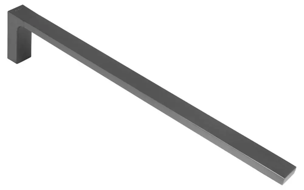 Handtuchhalter in geradlinigem Design, aus dunklem Metall, mit quadratischem Wandbefestigungselement, geeignet für moderne Badezimmer. Marke: Keuco.